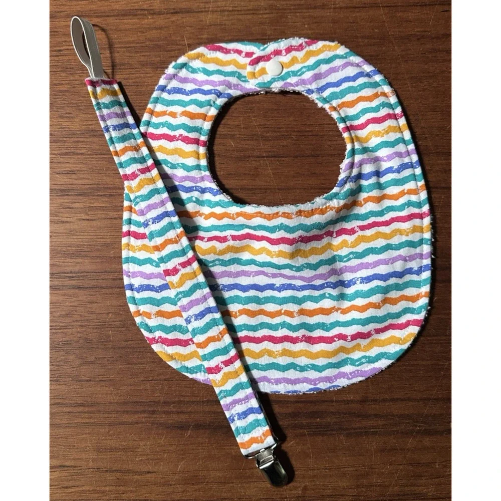 Handmade Baby Bib Gift Set Bib & Pacifier Clip Multi-color Stripe